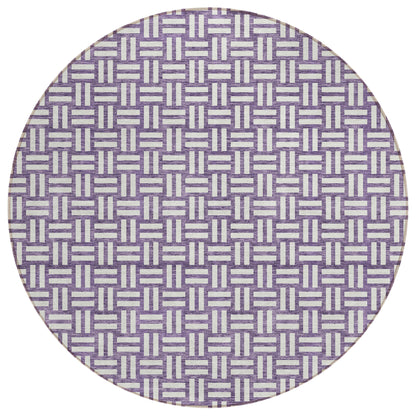 Tabselect Home Line 8' Purple And Ivory Round Geometric Washable Indoor Outdoor Area Rug