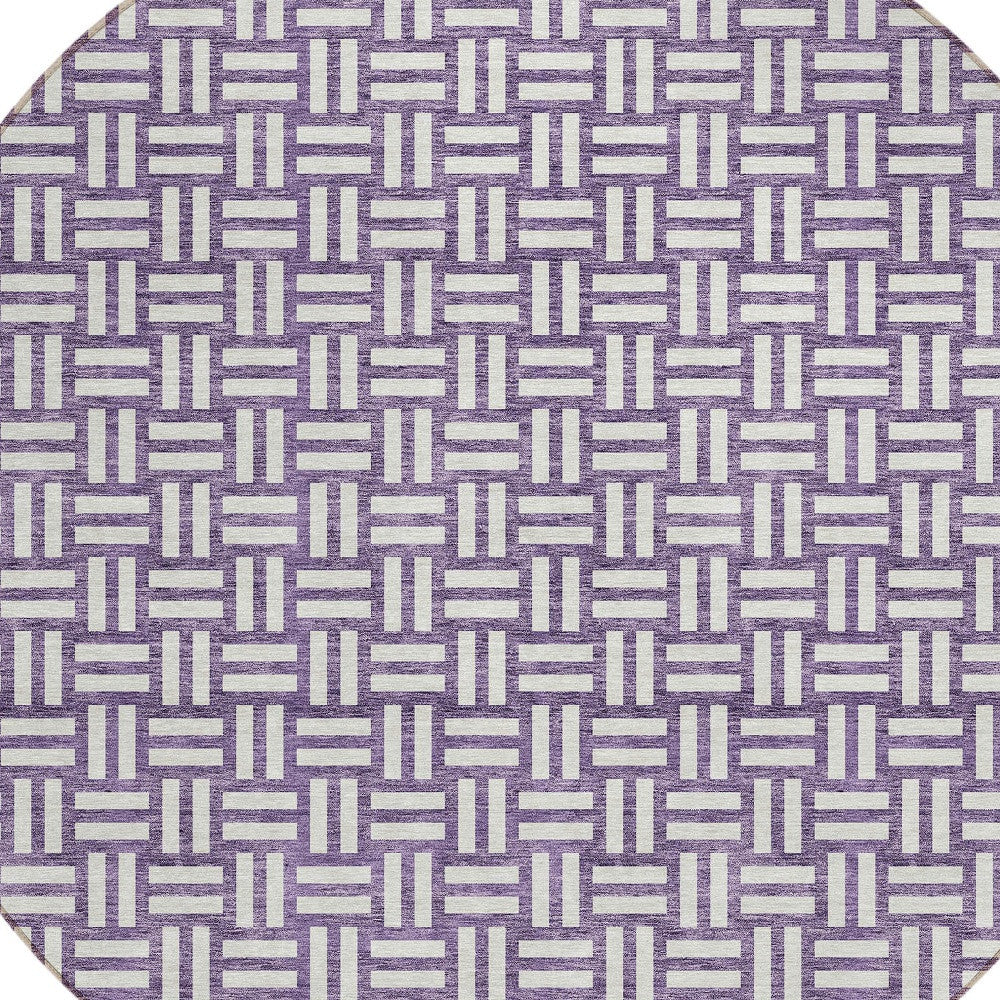 Tabselect Home Line 8' Purple And Ivory Round Geometric Washable Indoor Outdoor Area Rug