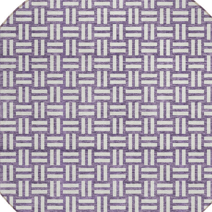 Tabselect Home Line 8' Purple And Ivory Round Geometric Washable Indoor Outdoor Area Rug