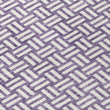 Tabselect Home Line 8' Purple And Ivory Round Geometric Washable Indoor Outdoor Area Rug
