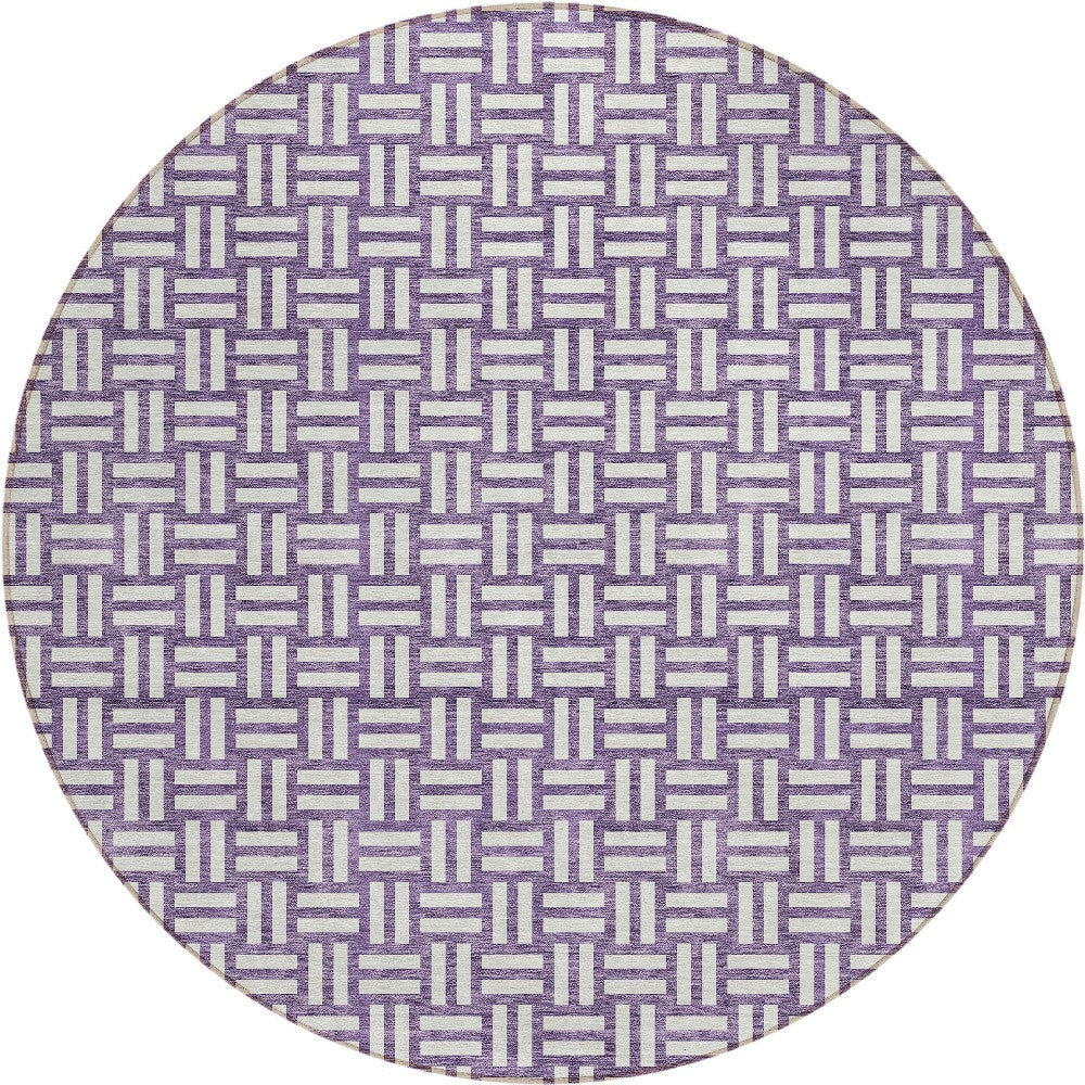 Tabselect Home Line 8' Purple And Ivory Round Geometric Washable Indoor Outdoor Area Rug
