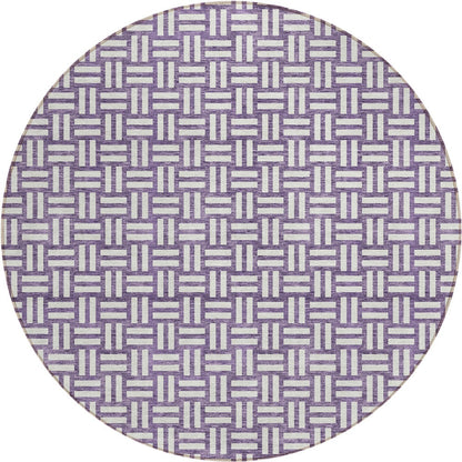 Tabselect Home Line 8' Purple And Ivory Round Geometric Washable Indoor Outdoor Area Rug