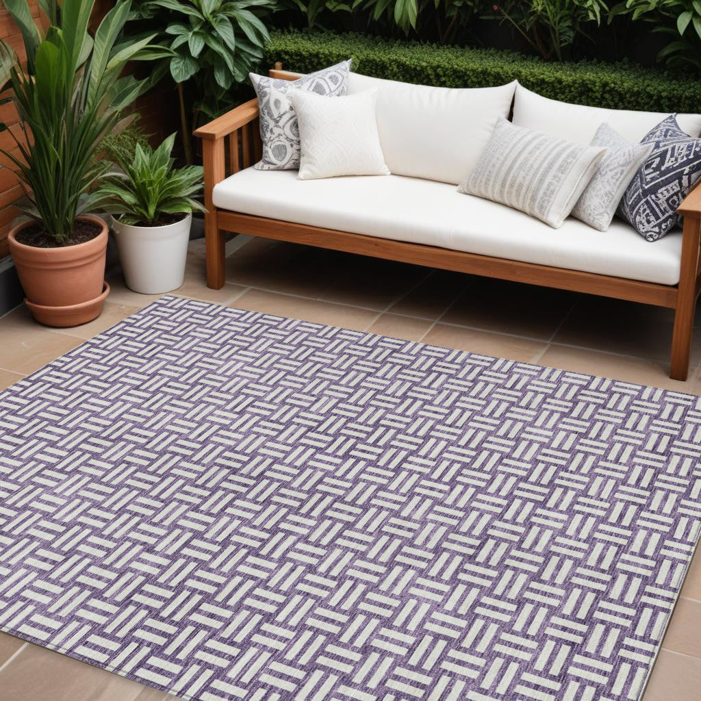 Tabselect Home Line 8' X 10' Purple And Ivory Geometric Washable Indoor Outdoor Area Rug