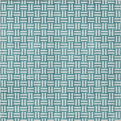 Tabselect Home Line 5' X 8' Teal Blue And Gray Geometric Washable Indoor Outdoor Area Rug