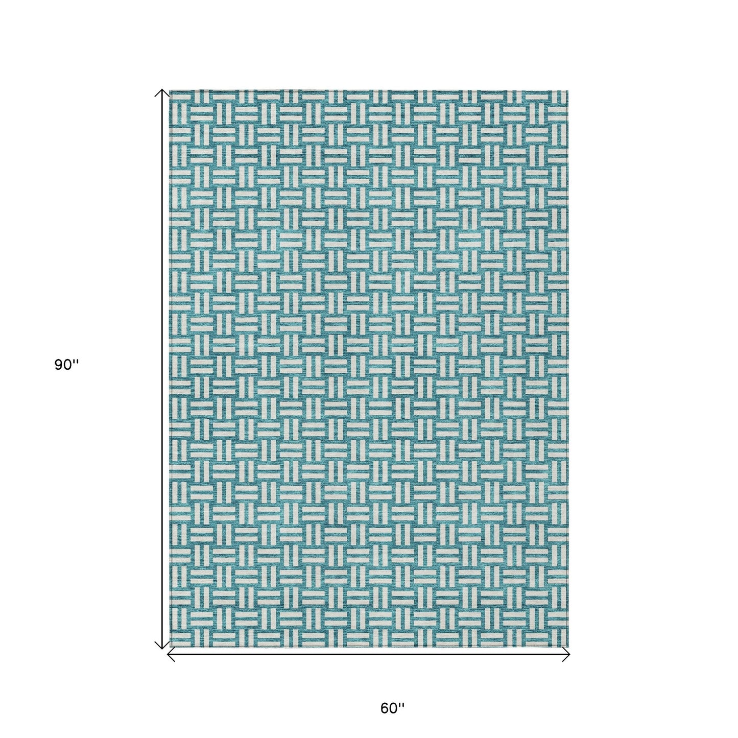 Tabselect Home Line 5' X 8' Teal Blue And Gray Geometric Washable Indoor Outdoor Area Rug