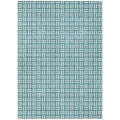 Tabselect Home Line 5' X 8' Teal Blue And Gray Geometric Washable Indoor Outdoor Area Rug