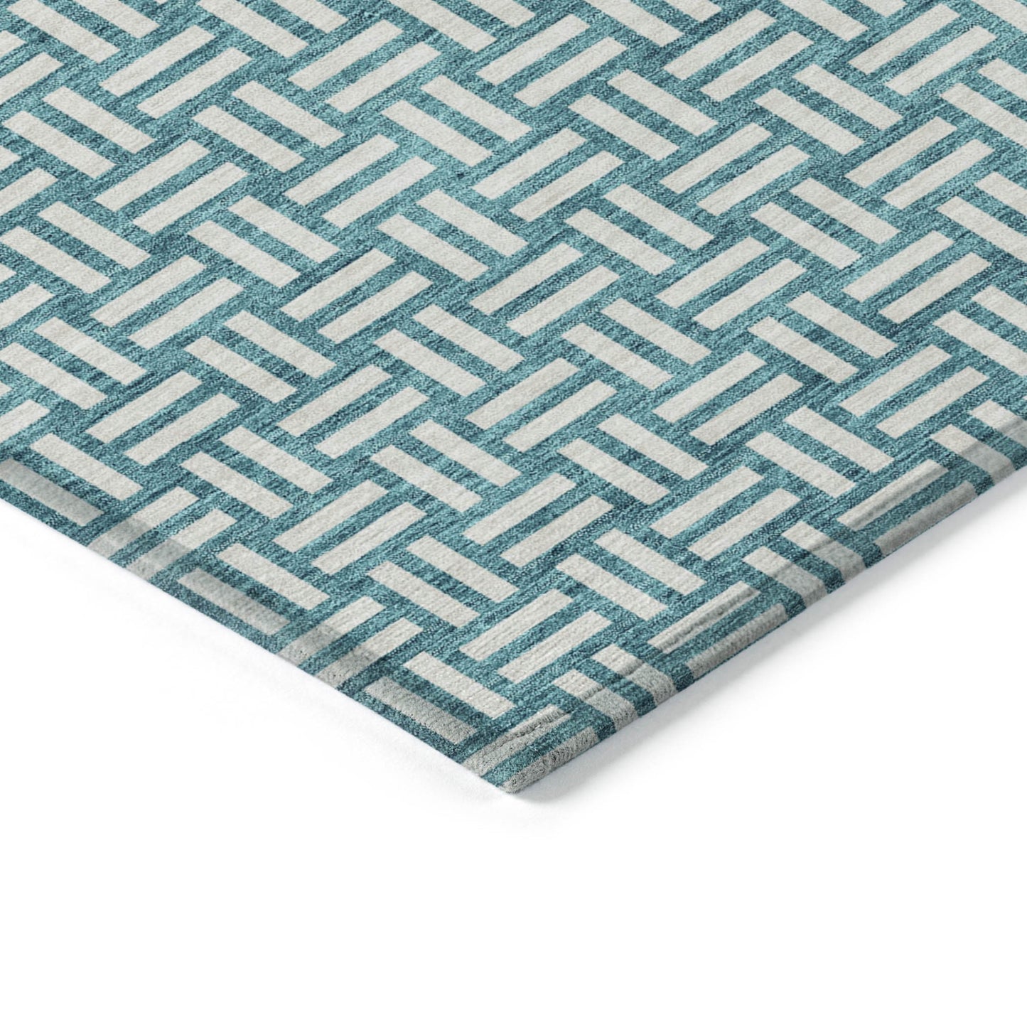 Tabselect Home Line 5' X 8' Teal Blue And Gray Geometric Washable Indoor Outdoor Area Rug