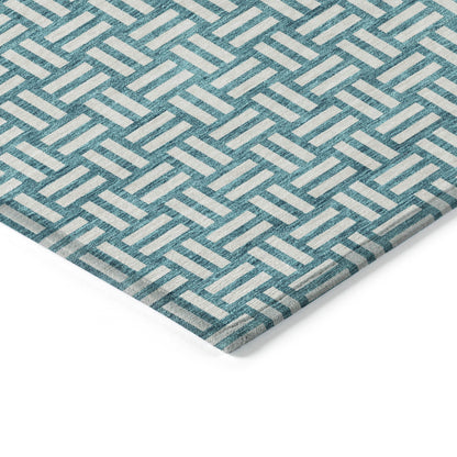 Tabselect Home Line 5' X 8' Teal Blue And Gray Geometric Washable Indoor Outdoor Area Rug
