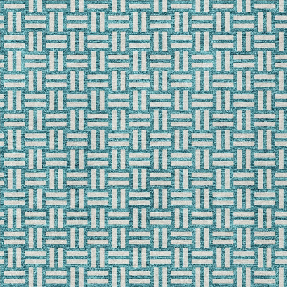 Tabselect Home Line 5' X 8' Teal Blue And Gray Geometric Washable Indoor Outdoor Area Rug