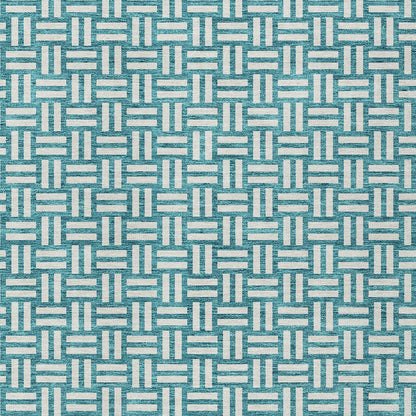 Tabselect Home Line 5' X 8' Teal Blue And Gray Geometric Washable Indoor Outdoor Area Rug