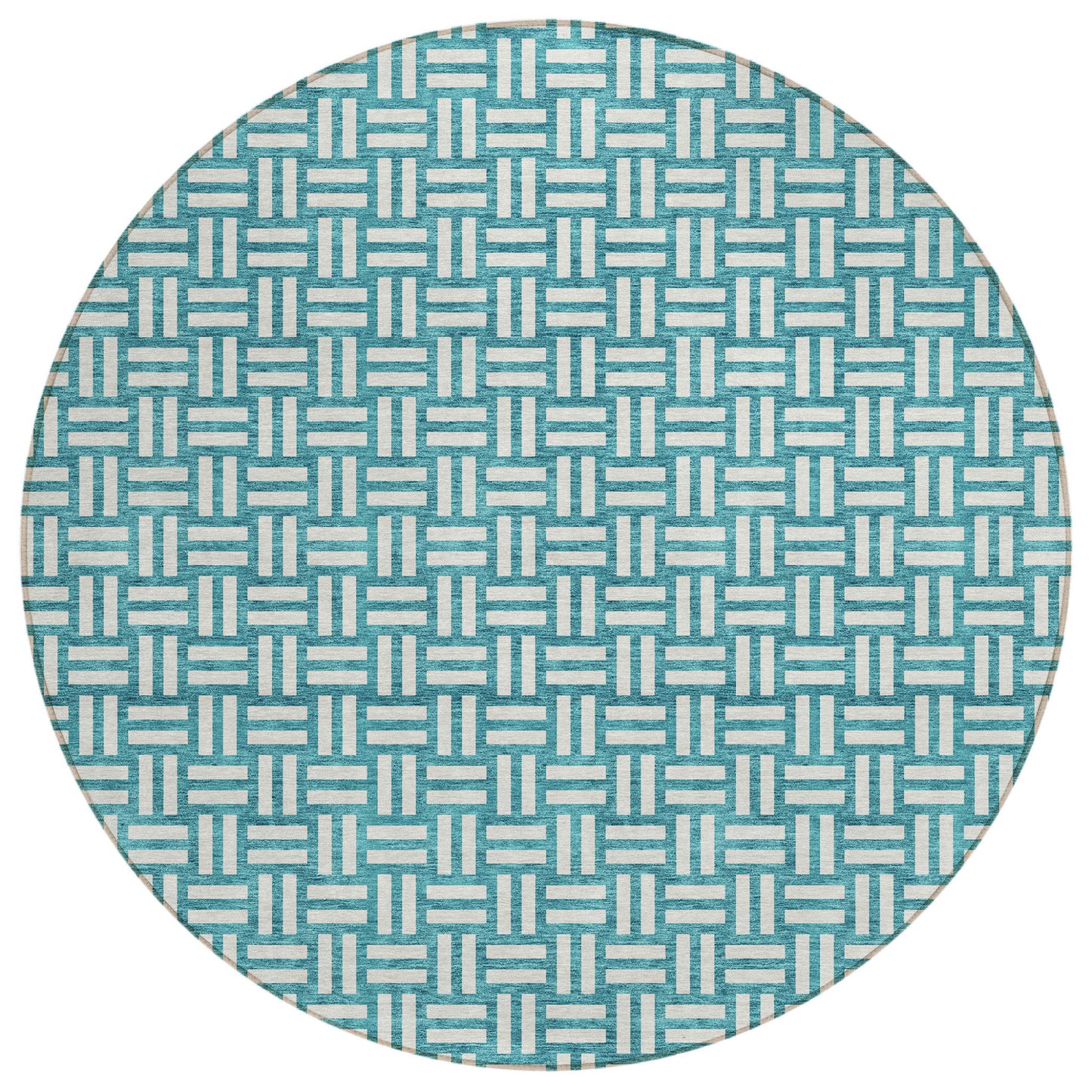 Tabselect Home Line 8' Teal Blue And Gray Round Geometric Washable Indoor Outdoor Area Rug