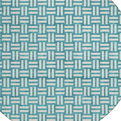 Tabselect Home Line 8' Teal Blue And Gray Round Geometric Washable Indoor Outdoor Area Rug