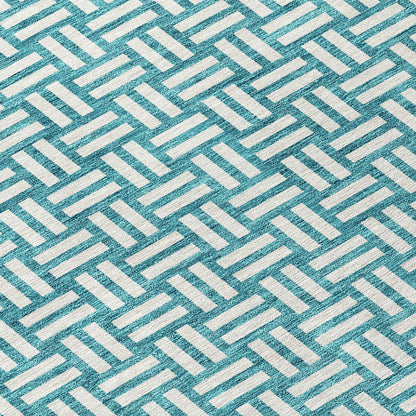 Tabselect Home Line 8' Teal Blue And Gray Round Geometric Washable Indoor Outdoor Area Rug