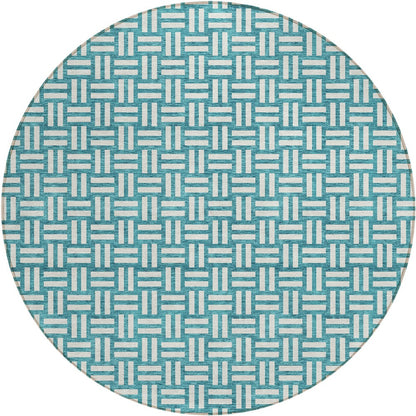 Tabselect Home Line 8' Teal Blue And Gray Round Geometric Washable Indoor Outdoor Area Rug