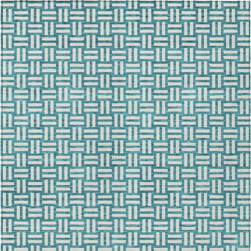 Tabselect Home Line 8' X 10' Teal Blue And Gray Geometric Washable Indoor Outdoor Area Rug