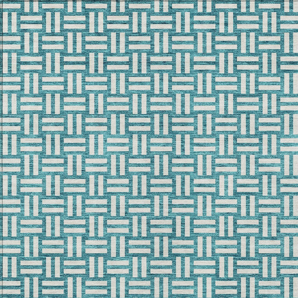 Tabselect Home Line 8' X 10' Teal Blue And Gray Geometric Washable Indoor Outdoor Area Rug