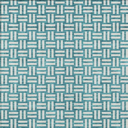 Tabselect Home Line 8' X 10' Teal Blue And Gray Geometric Washable Indoor Outdoor Area Rug