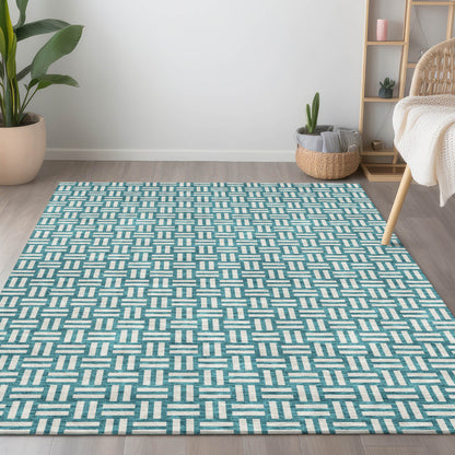 Tabselect Home Line 8' X 10' Teal Blue And Gray Geometric Washable Indoor Outdoor Area Rug