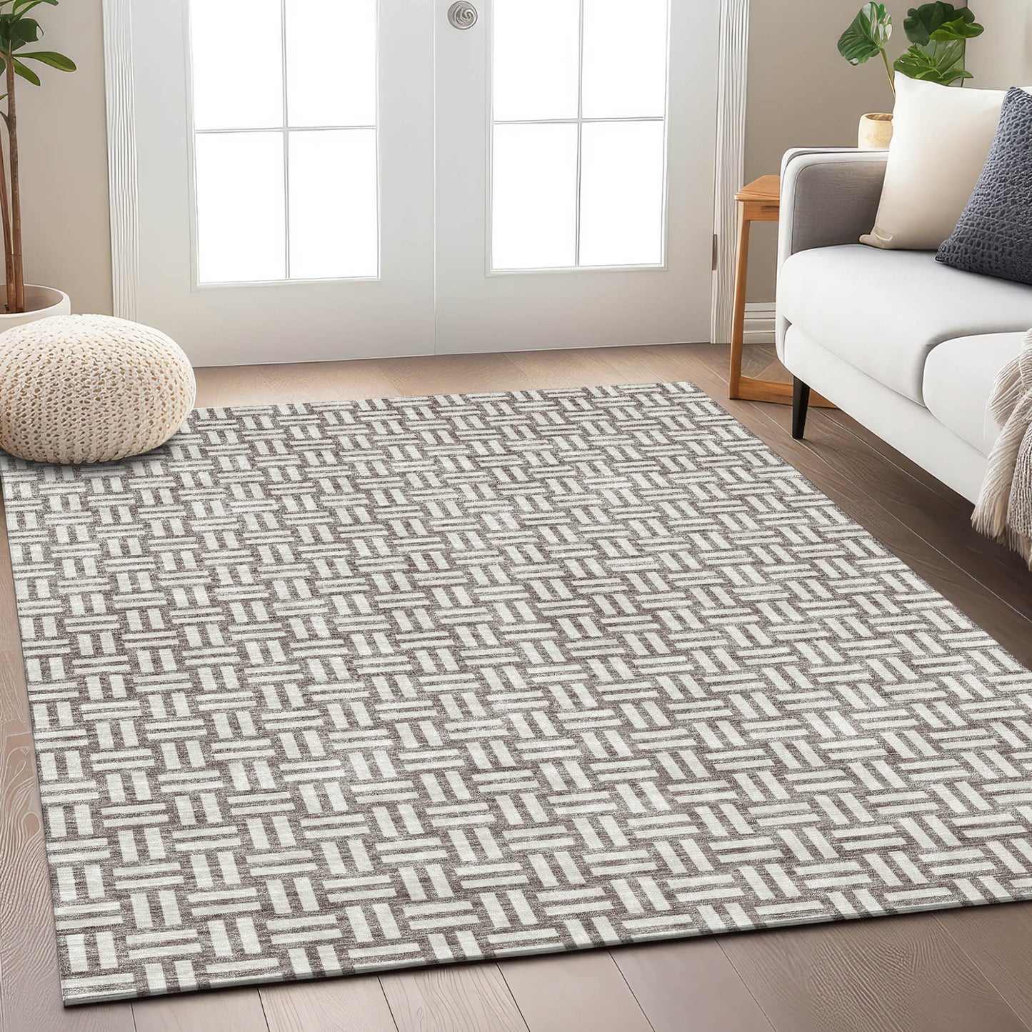 Tabselect Home Line 5' X 8' Taupe And Gray Geometric Washable Indoor Outdoor Area Rug