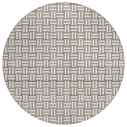 Tabselect Home Line 8' Taupe And Gray Round Geometric Washable Indoor Outdoor Area Rug