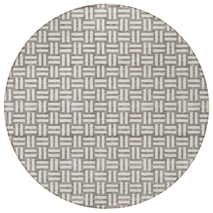 Tabselect Home Line 8' Taupe And Gray Round Geometric Washable Indoor Outdoor Area Rug