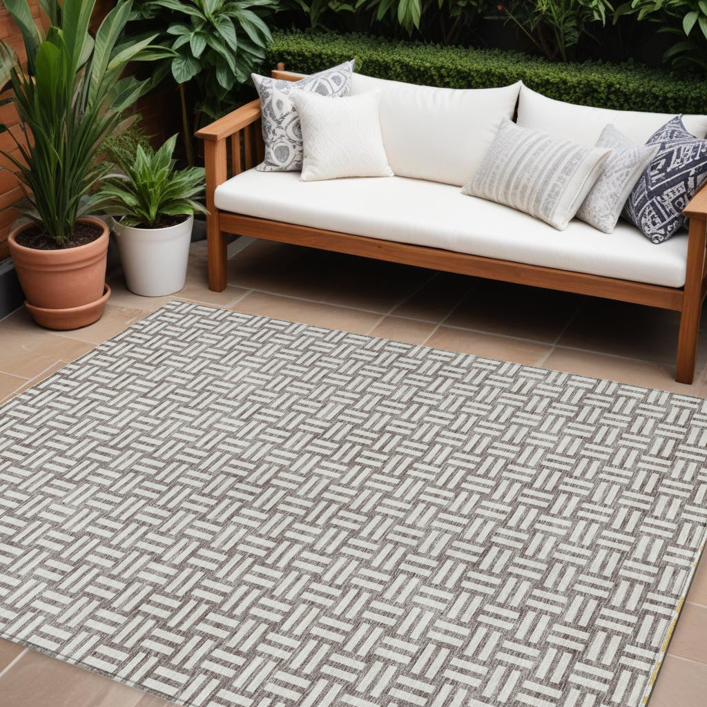 Tabselect Home Line 8' X 10' Taupe And Gray Geometric Washable Indoor Outdoor Area Rug