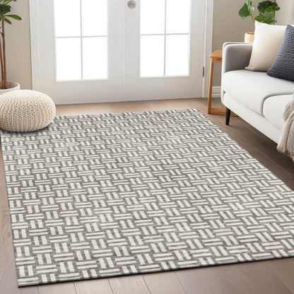 Tabselect Home Line 8' X 10' Taupe And Gray Geometric Washable Indoor Outdoor Area Rug