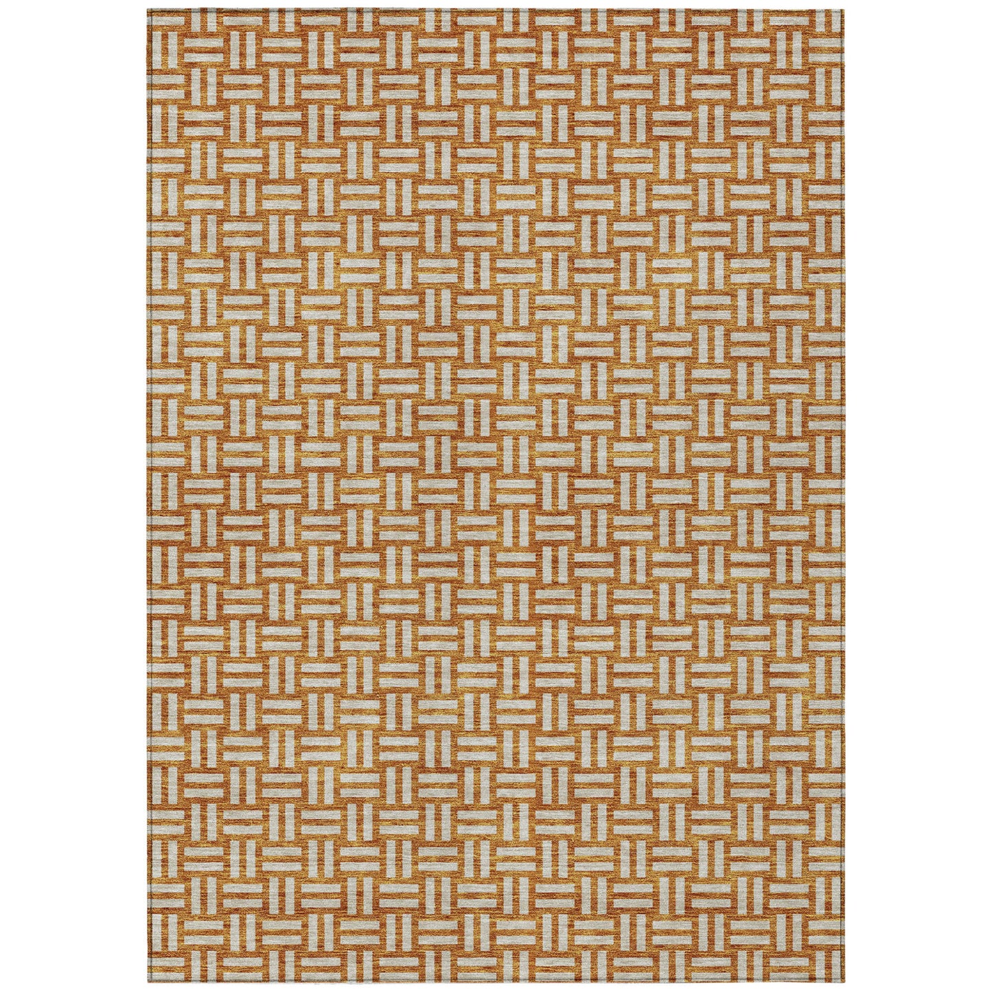 Tabselect Home Line 5' X 8' Terra Cotta And Beige Geometric Washable Indoor Outdoor Area Rug