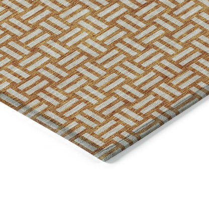 Tabselect Home Line 5' X 8' Terra Cotta And Beige Geometric Washable Indoor Outdoor Area Rug