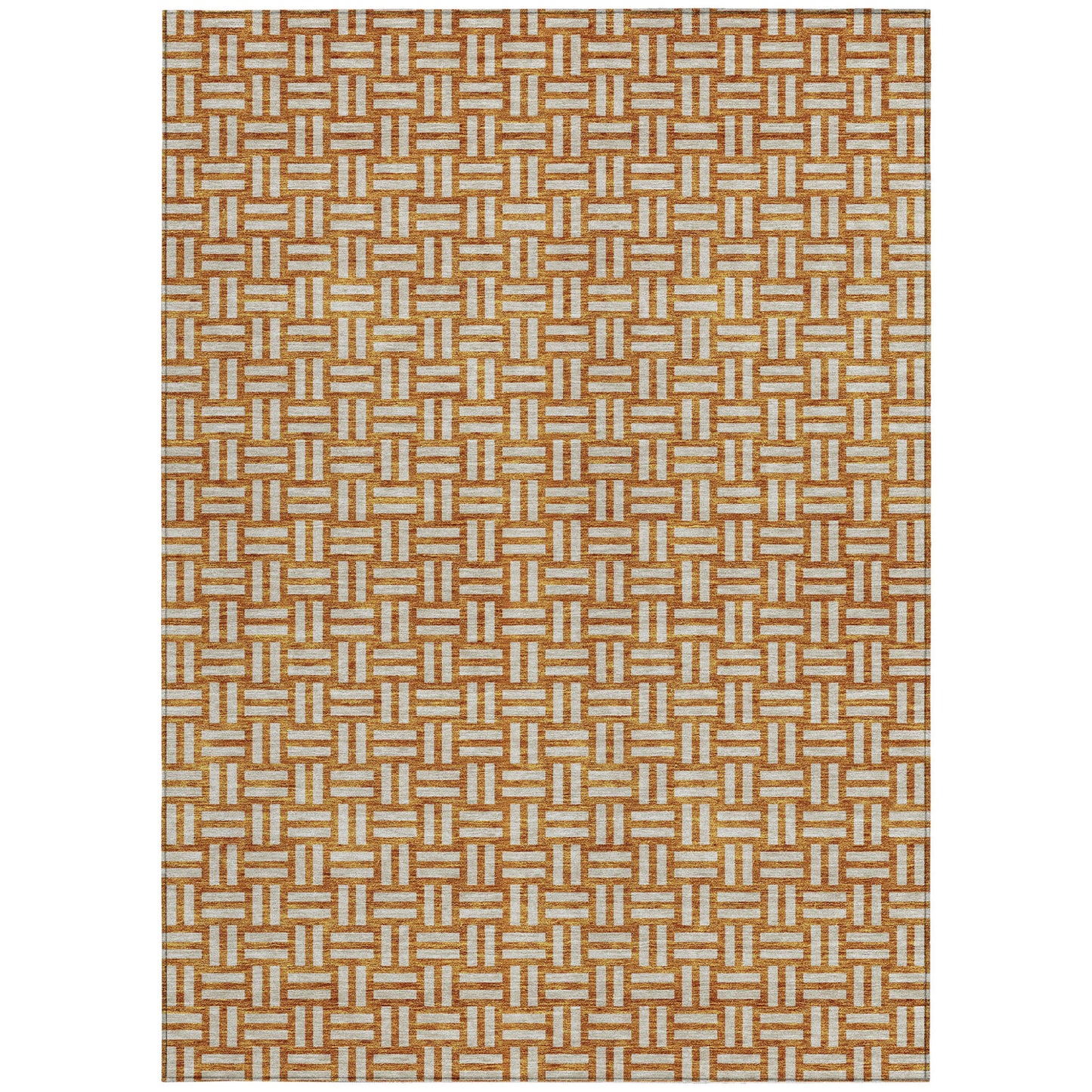 Tabselect Home Line 5' X 8' Terra Cotta And Beige Geometric Washable Indoor Outdoor Area Rug