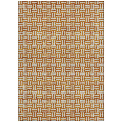 Tabselect Home Line 5' X 8' Terra Cotta And Beige Geometric Washable Indoor Outdoor Area Rug