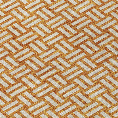 Tabselect Home Line 5' X 8' Terra Cotta And Beige Geometric Washable Indoor Outdoor Area Rug