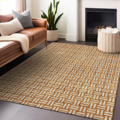 Tabselect Home Line 5' X 8' Terra Cotta And Beige Geometric Washable Indoor Outdoor Area Rug