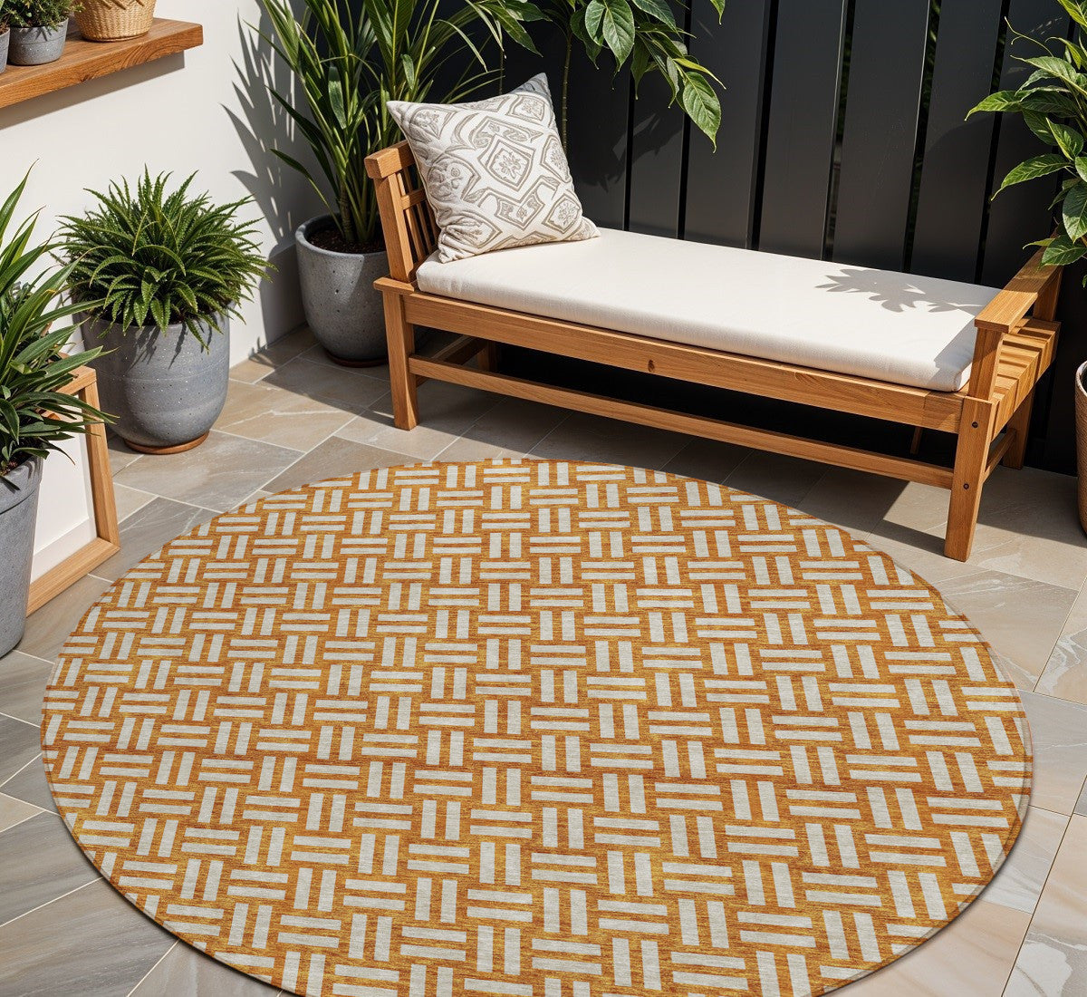 Tabselect Home Line 8' Terra Cotta And Beige Round Geometric Washable Indoor Outdoor Area Rug