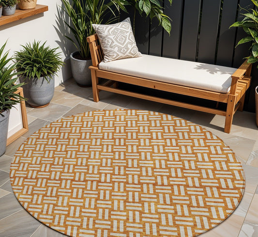 Tabselect Home Line 8' Terra Cotta And Beige Round Geometric Washable Indoor Outdoor Area Rug