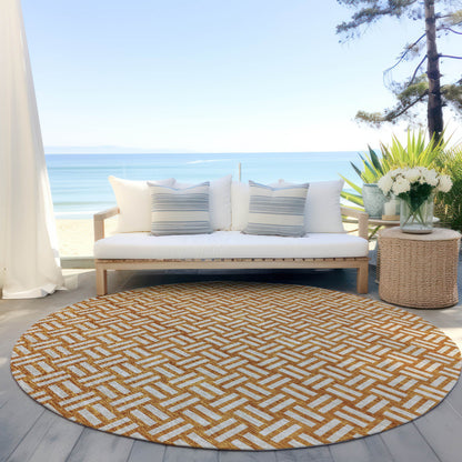 Tabselect Home Line 8' Terra Cotta And Beige Round Geometric Washable Indoor Outdoor Area Rug