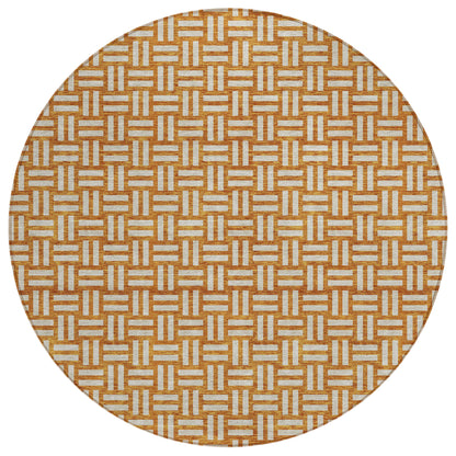 Tabselect Home Line 8' Terra Cotta And Beige Round Geometric Washable Indoor Outdoor Area Rug