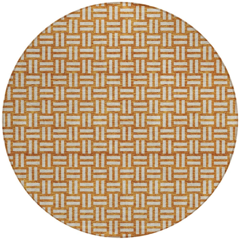 Tabselect Home Line 8' Terra Cotta And Beige Round Geometric Washable Indoor Outdoor Area Rug