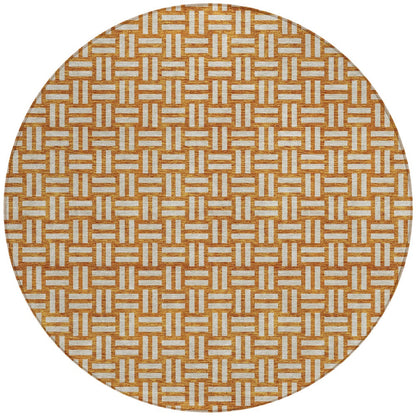 Tabselect Home Line 8' Terra Cotta And Beige Round Geometric Washable Indoor Outdoor Area Rug