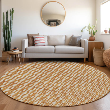 Tabselect Home Line 8' Terra Cotta And Beige Round Geometric Washable Indoor Outdoor Area Rug