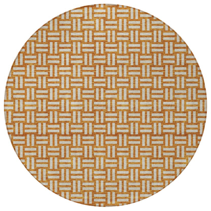 Tabselect Home Line 8' Terra Cotta And Beige Round Geometric Washable Indoor Outdoor Area Rug