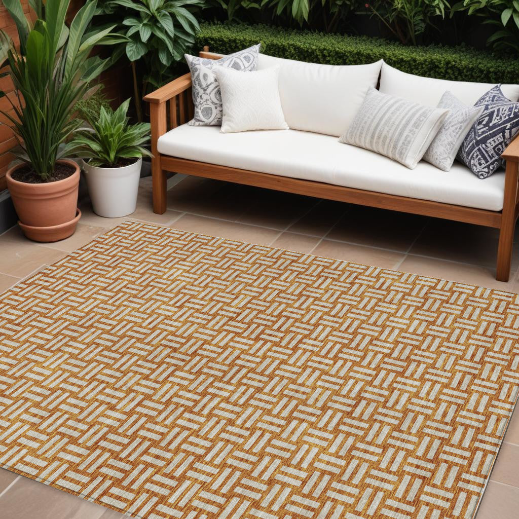 Tabselect Home Line 8' X 10' Terra Cotta And Beige Geometric Washable Indoor Outdoor Area Rug