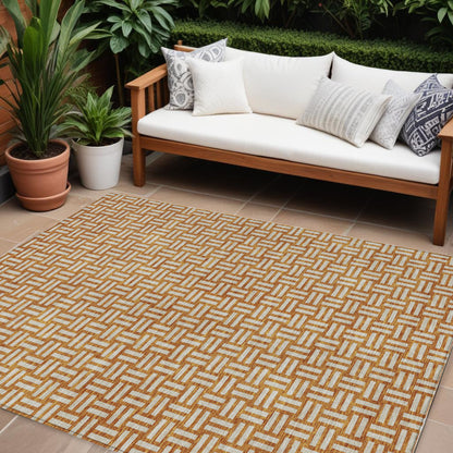 Tabselect Home Line 8' X 10' Terra Cotta And Beige Geometric Washable Indoor Outdoor Area Rug