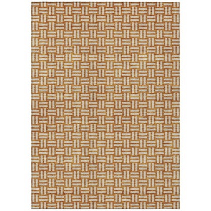 Tabselect Home Line 8' X 10' Terra Cotta And Beige Geometric Washable Indoor Outdoor Area Rug
