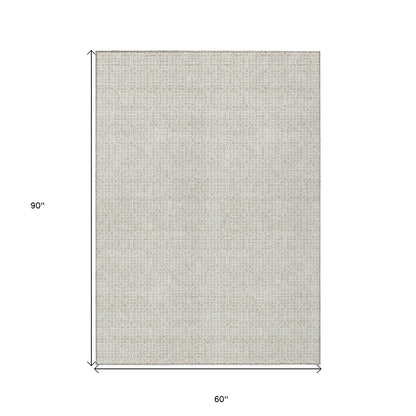 Tabselect Home Line 5' X 8' Beige And Ivory Geometric Washable Indoor Outdoor Area Rug