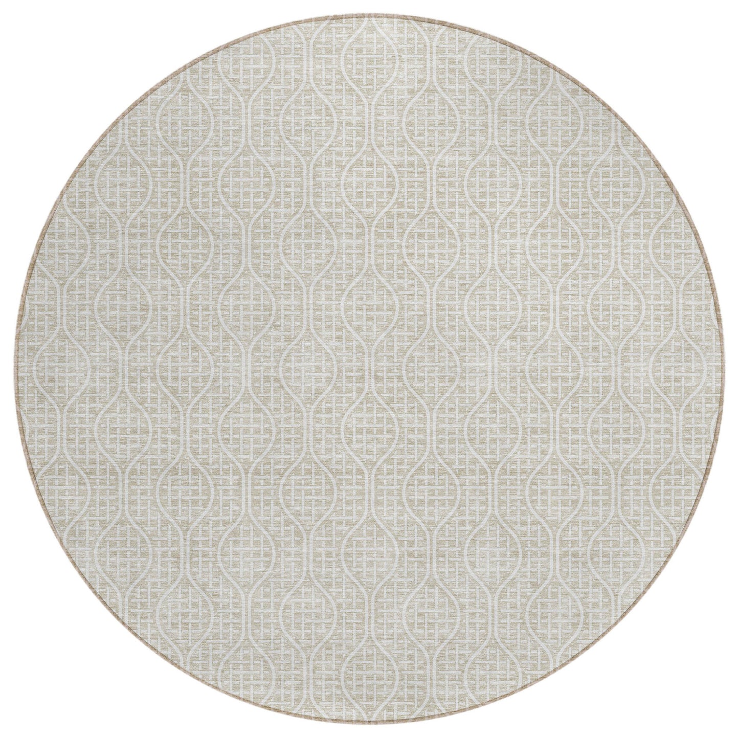 Tabselect Home Line 8' Beige And Ivory Round Geometric Washable Indoor Outdoor Area Rug