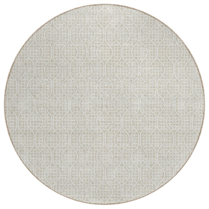 Tabselect Home Line 8' Beige And Ivory Round Geometric Washable Indoor Outdoor Area Rug