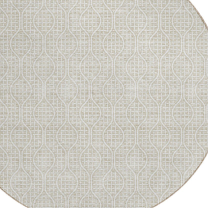 Tabselect Home Line 8' Beige And Ivory Round Geometric Washable Indoor Outdoor Area Rug