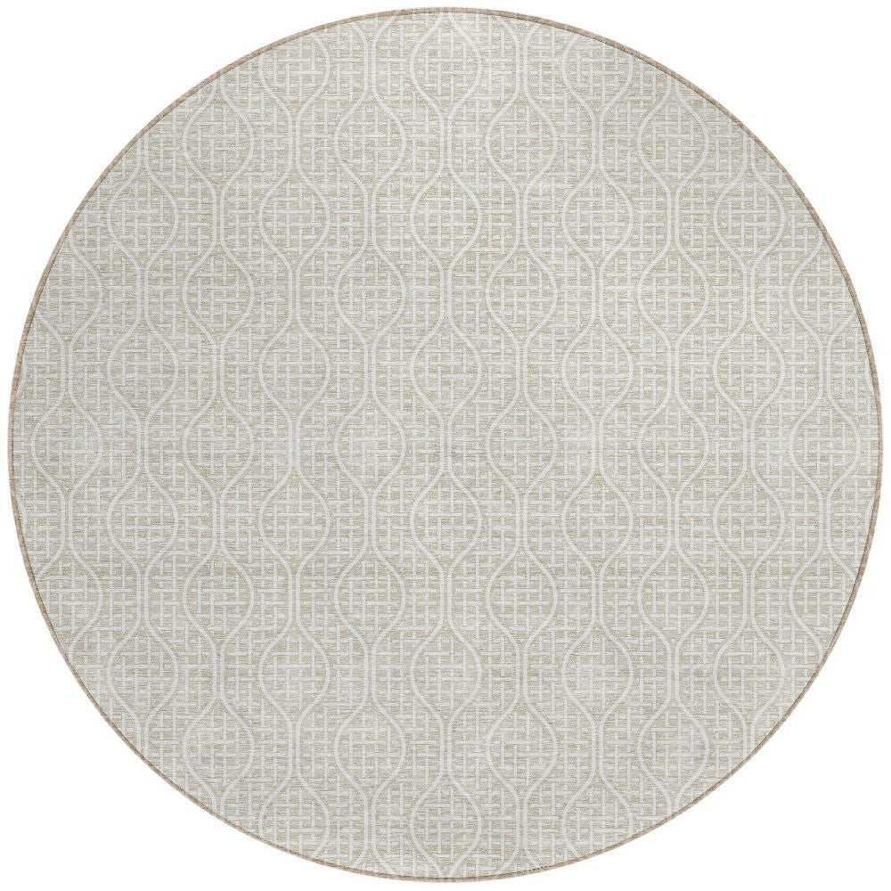 Tabselect Home Line 8' Beige And Ivory Round Geometric Washable Indoor Outdoor Area Rug