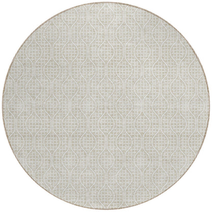 Tabselect Home Line 8' Beige And Ivory Round Geometric Washable Indoor Outdoor Area Rug